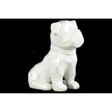 UTC45023: Ceramic Geometric Sitting British Bulldog Figurine with Collar Gloss Finish White