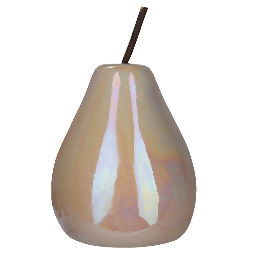 UTC50976: Ceramic Pear Figurine with Stem LG Polished Pearlescent Finish Off-White