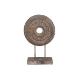 UTC52002: Cement Round Floral Sculpture on Rectangular Base Washed Concrete Finish Gold