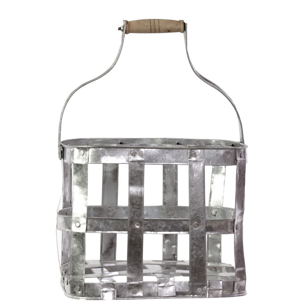 UTC52511: Metal Rectangle Wire Basket with Mesh Design Body and 2 Copper Handles Set of Three Metallic Finish Silver