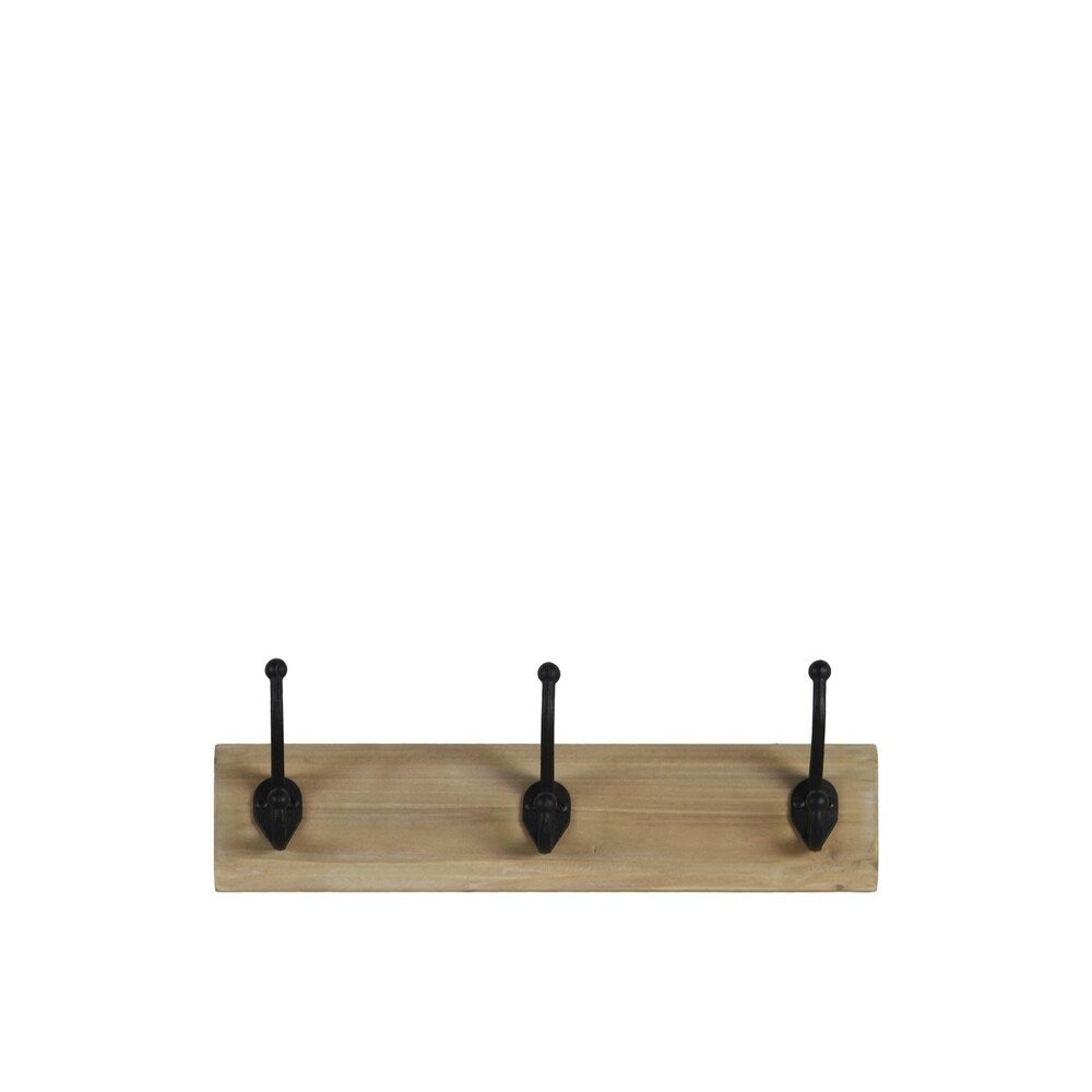 UTC52803: Wood Rectangular Hanger with 3 Metal Ball Tip Dual Hooks Natural Wood Finish Brown