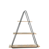 UTC57843: Metal Triangle Wall Shelf with Carved Wood Surface Design Tiers Painted Finish Black - N/A