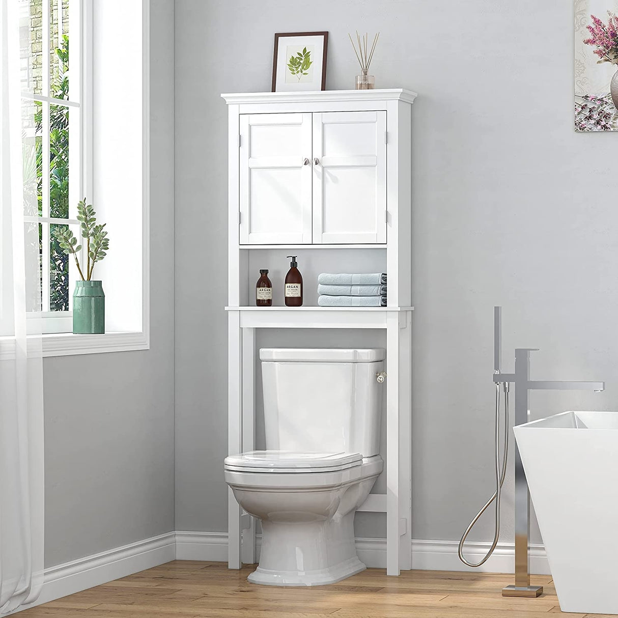 UTEX Bathroom Storage Over The Toilet, Bathroom Cabinet Organizer with Adjustable Shelves