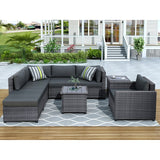 U_Style 8 Piece Rattan Sectional Seating Group with Cushions, Patio Furniture Sets, Outdoor Wicker Sectional