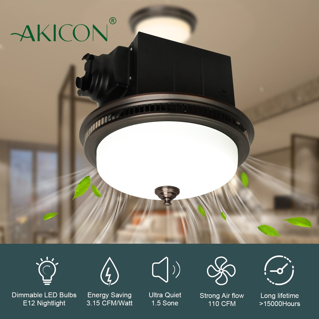 Ultra Quiet Bathroom Exhaust Fan with LED Light and Nightlight 110CFM 1.5 Sone Oil Rubbed Bronze Finish