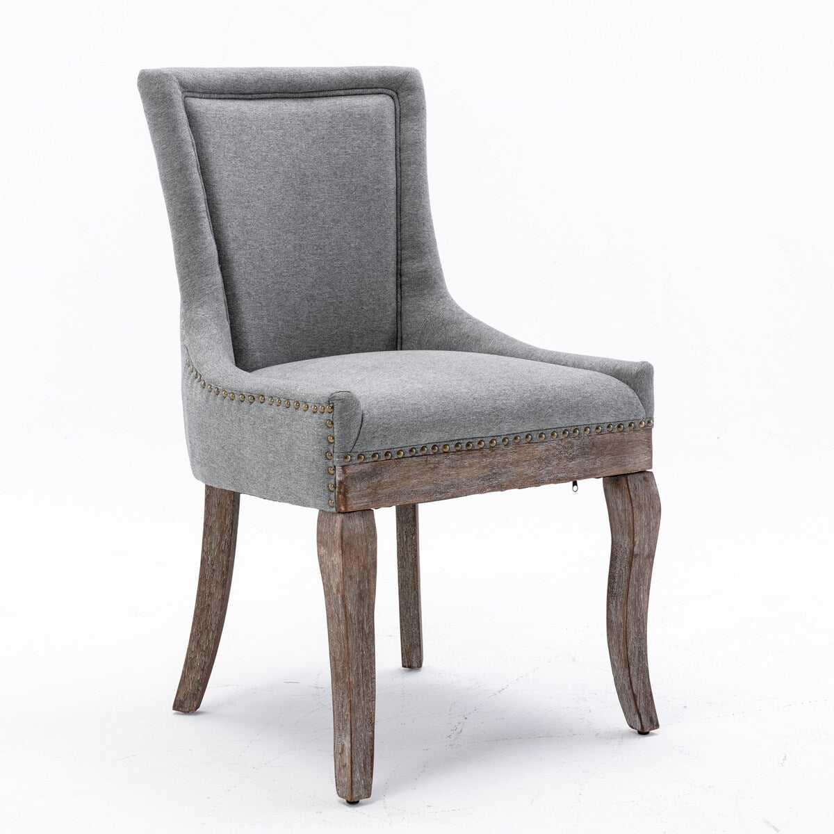 Ultra Side Dining Chair, Thickened fabric chairs with neutrally toned solid wood legs, Bronze nail head, Set of 2, Blue