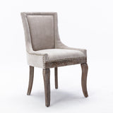 Ultra Side Dining Chair, Thickened fabric chairs with neutrally toned solid wood legs, Bronze nail head, Set of 2, Blue