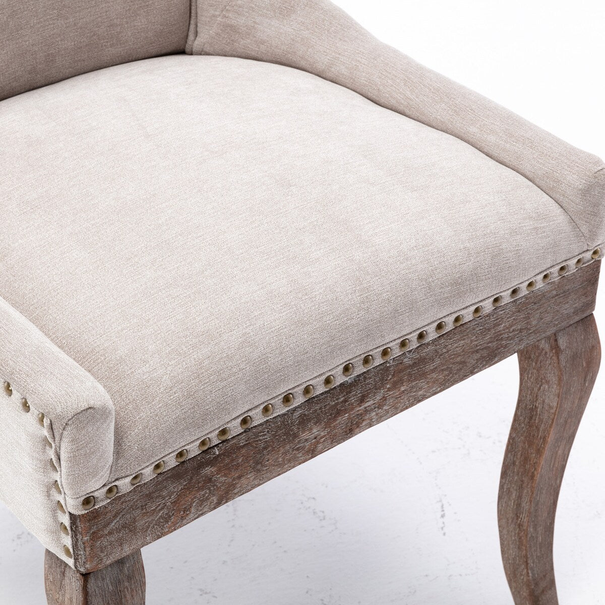 Ultra Side Dining Chair, Thickened fabric chairs with neutrally toned solid wood legs, Bronze nail head, Set of 2, Blue