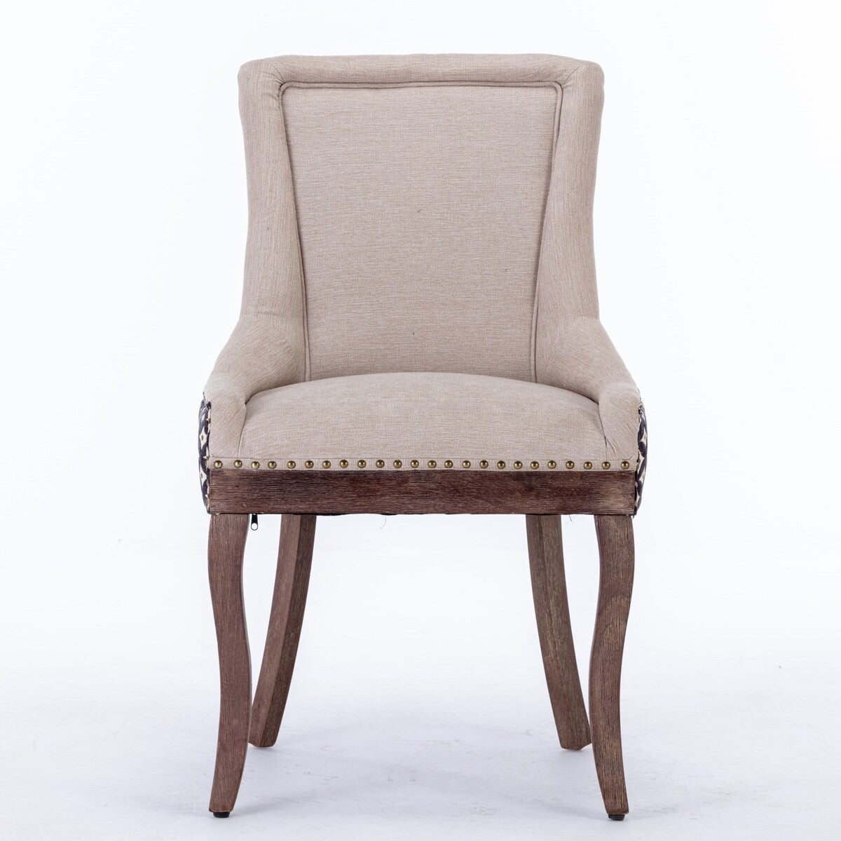 Ultra Side Dining Chair, Thickened fabric chairs with neutrally toned solid wood legs, Bronze nail head, Set of 2, Blue