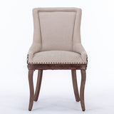 Ultra Side Dining Chair, Thickened fabric chairs with neutrally toned solid wood legs, Bronze nail head, Set of 2, Blue