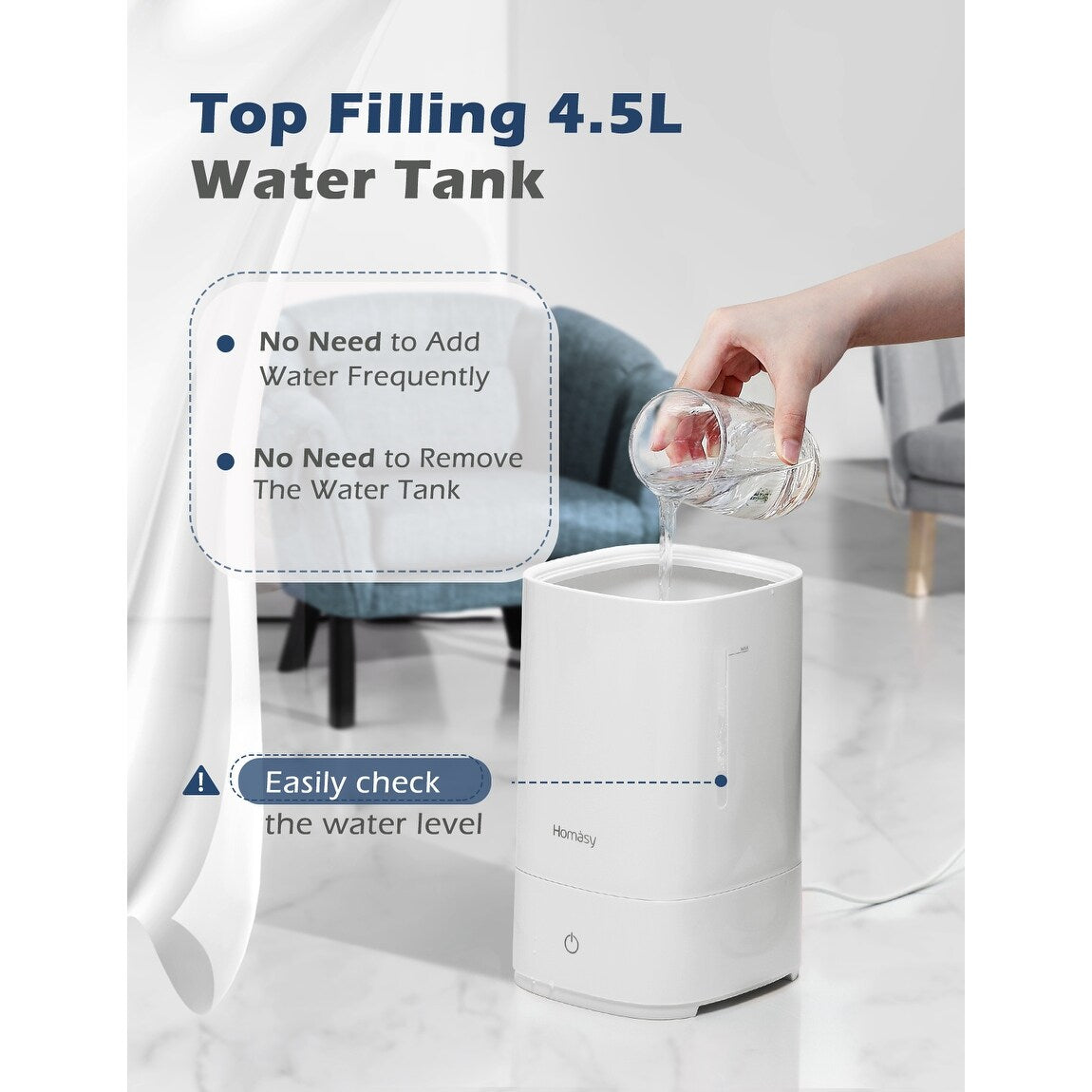 Homasy Ultrasonic Cool Mist Humidifier withAuto Shut-off, Night Light, 30h Working Time, Easy Clean