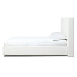 Uma Full Size Platform Bed, Tall Panel Headboard, Cream Canvas Upholstery