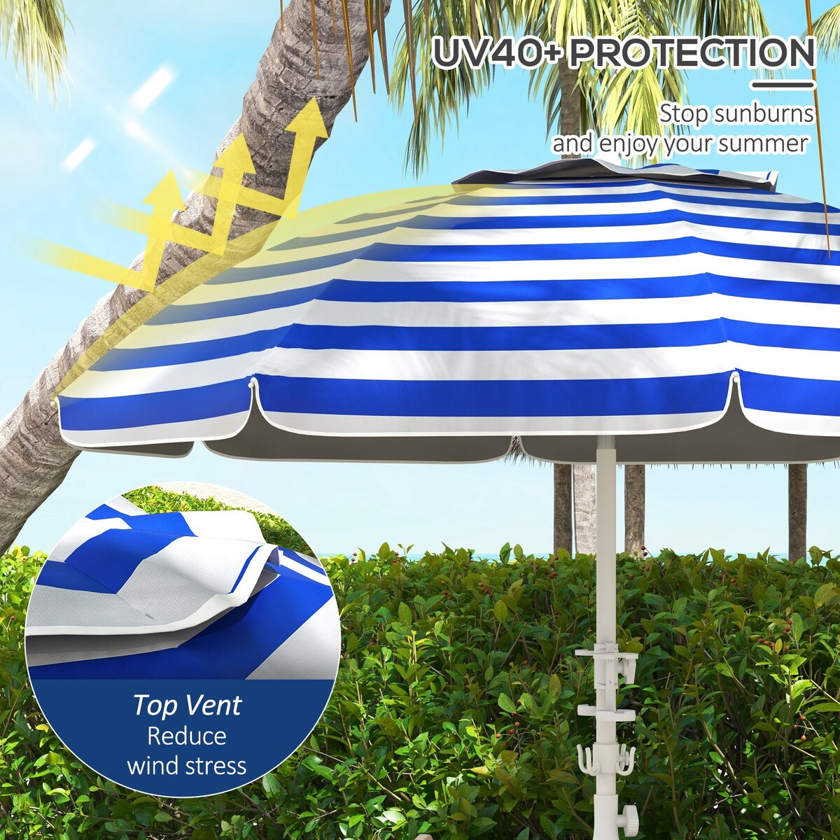 Umbrella with Cup Holder and Hooks