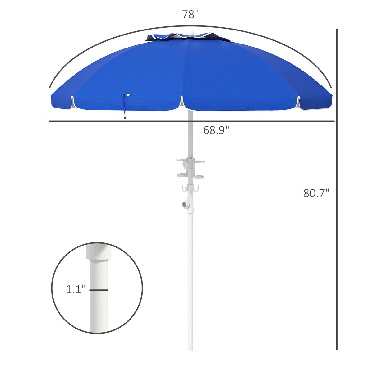 Umbrella with Cup Holder and Hooks