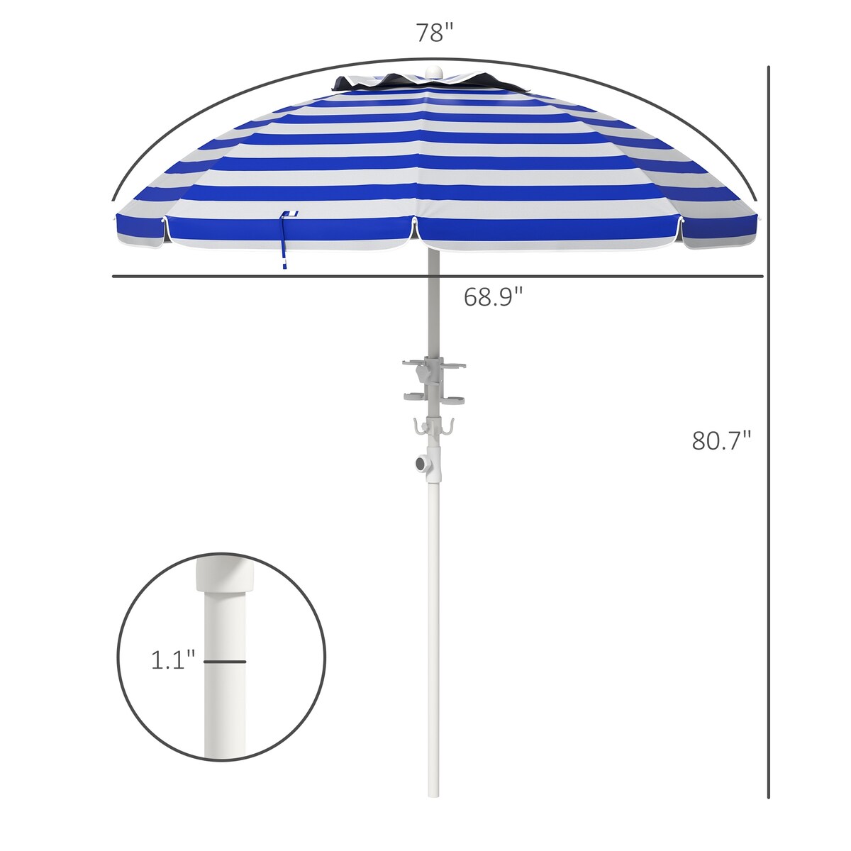 Umbrella with Cup Holder and Hooks