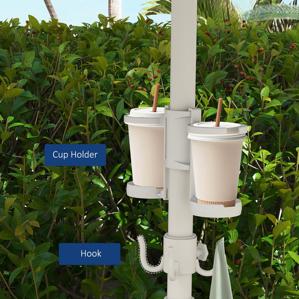 Umbrella with Cup Holder and Hooks