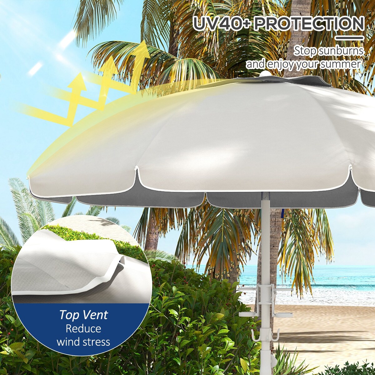 Umbrella with Cup Holder and Hooks