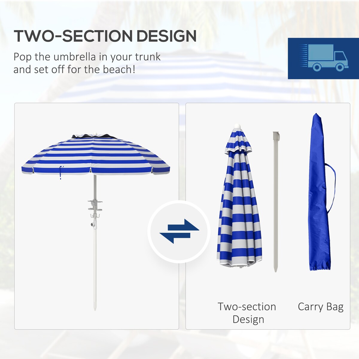 Umbrella with Cup Holder and Hooks