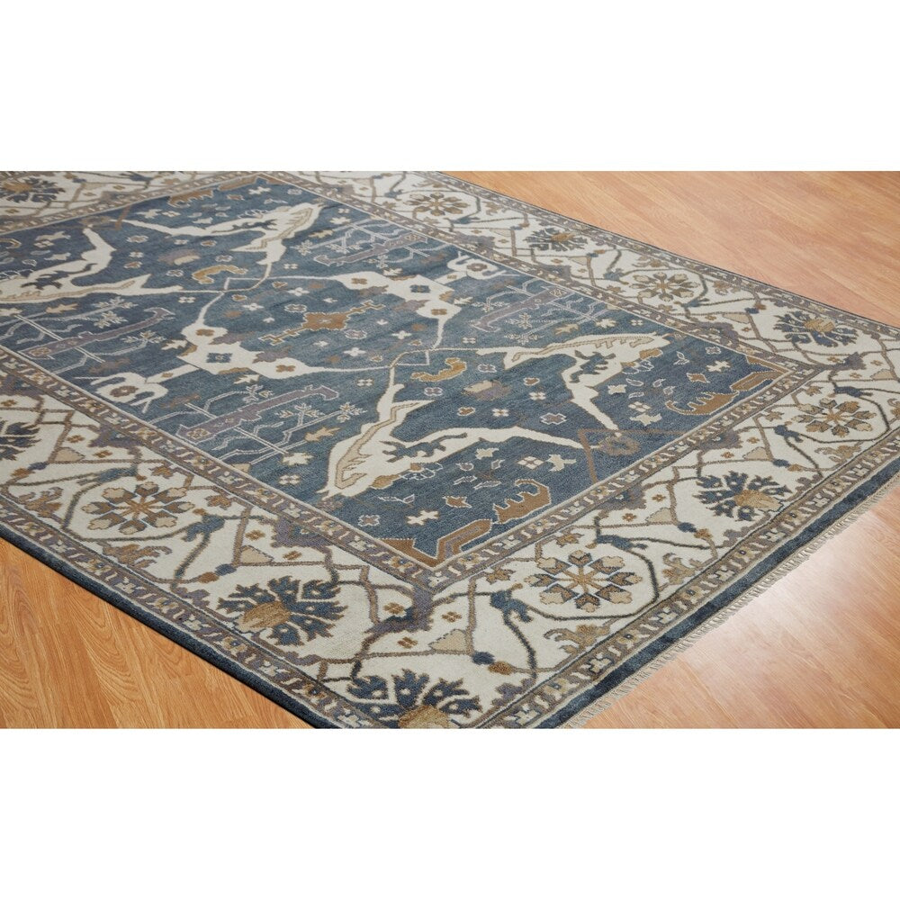 Umbria Slate Grey/ Ivory Hand-knotted Wool Rug