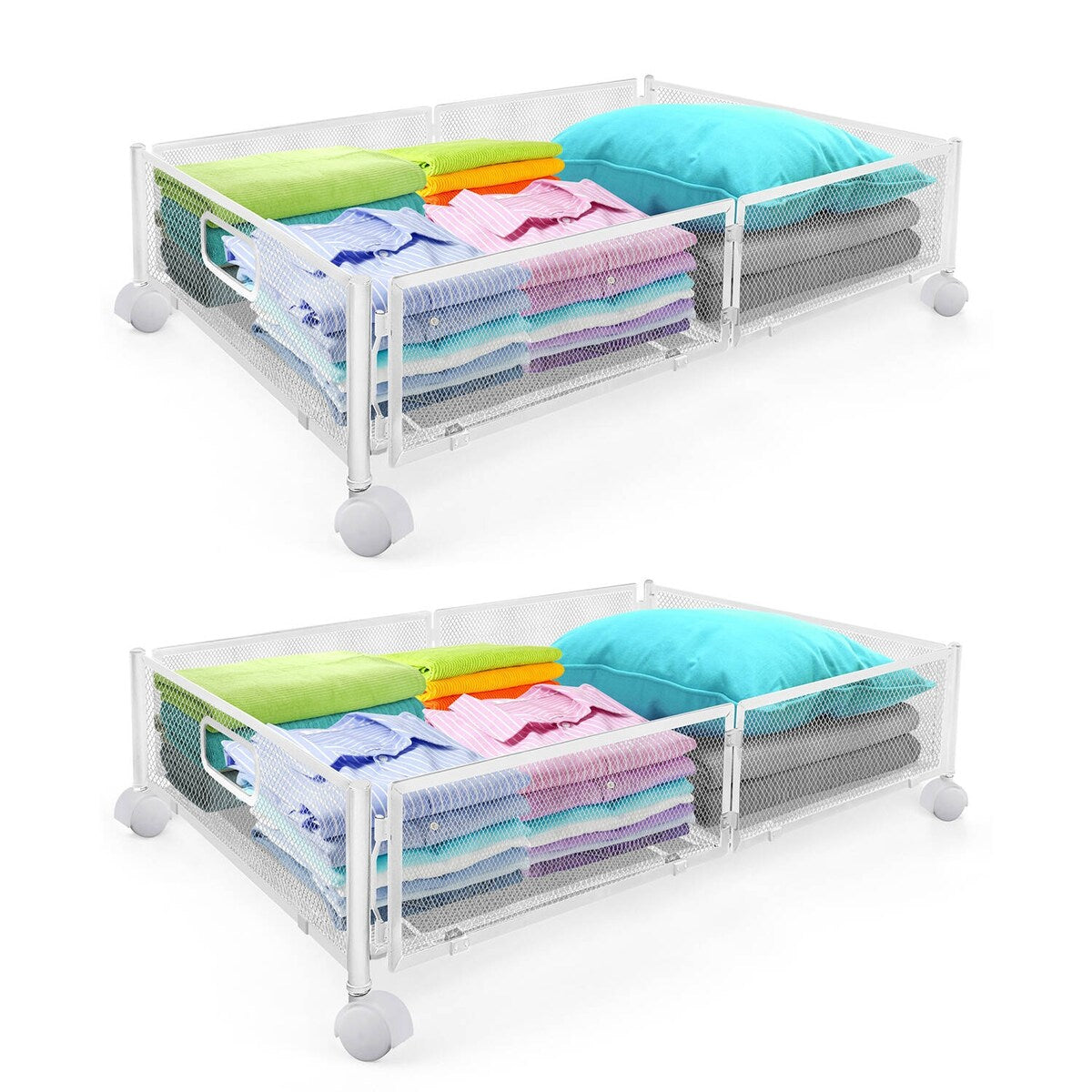 Under Bed Storage Containers With Wheels(2 Pack,black/white)