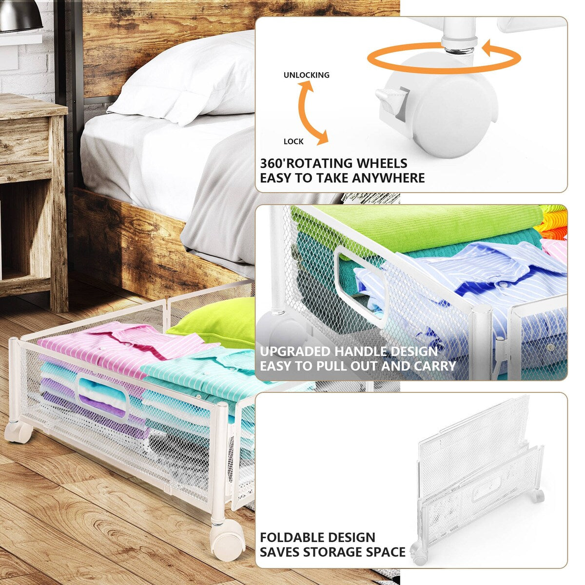 Under Bed Storage Containers With Wheels(2 Pack,black/white)