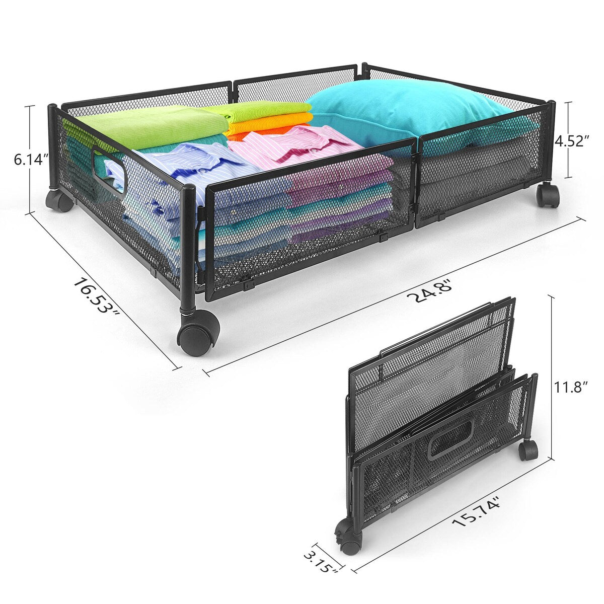 Under Bed Storage Containers With Wheels(2 Pack,black/white)