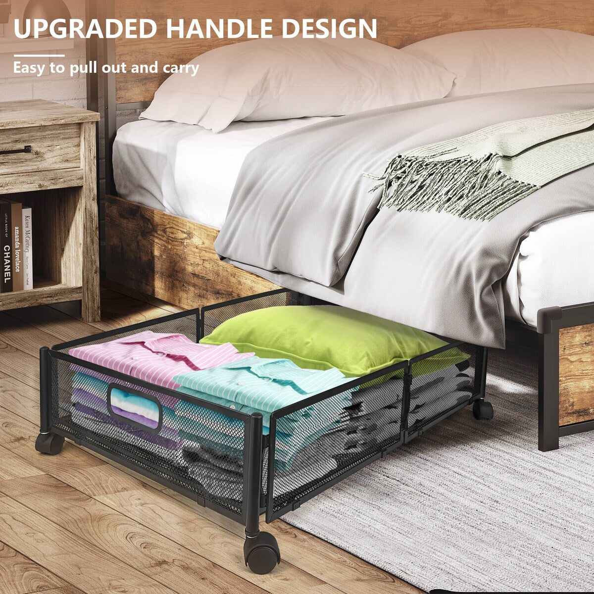 Under Bed Storage Containers With Wheels(2 Pack,black/white)