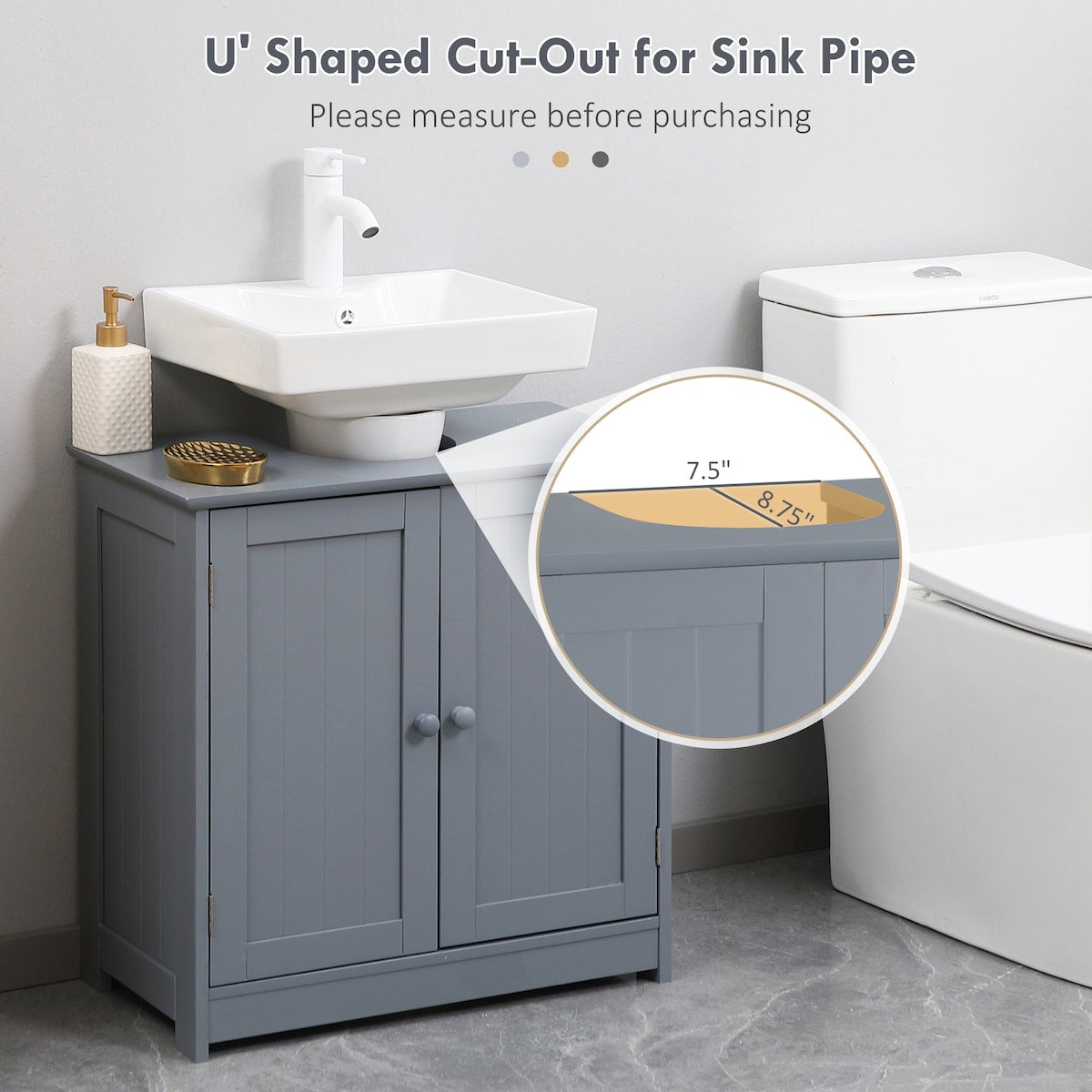 Under Sink Bathroom Cabinet with 2 Doors and Shelf, Pedestal Sink Bathroom Vanity Cabinet, Gray