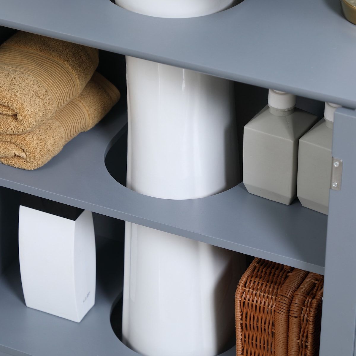 Under Sink Bathroom Cabinet with 2 Doors and Shelf, Pedestal Sink Bathroom Vanity Cabinet, Gray