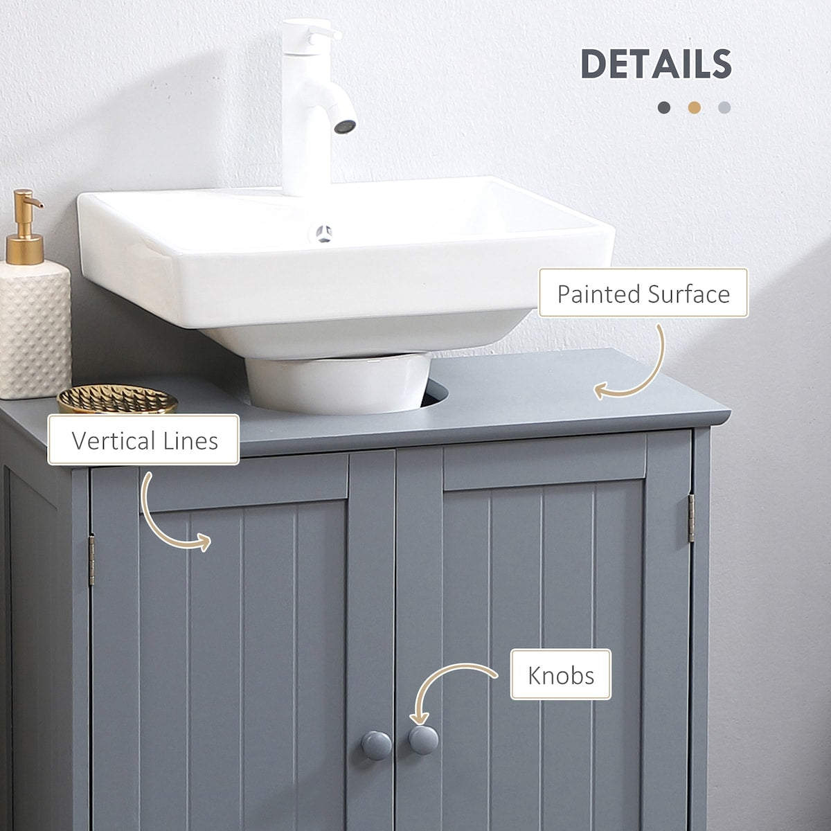 Under Sink Bathroom Cabinet with 2 Doors and Shelf, Pedestal Sink Bathroom Vanity Cabinet, Gray