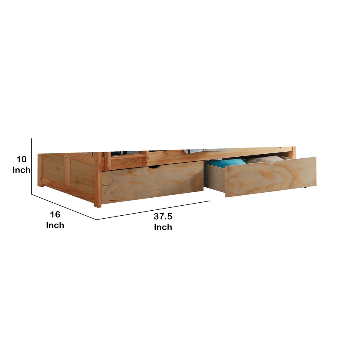 Underbed Storage Wooden Box with Caster Wheels, Set of 2, Natural Pine