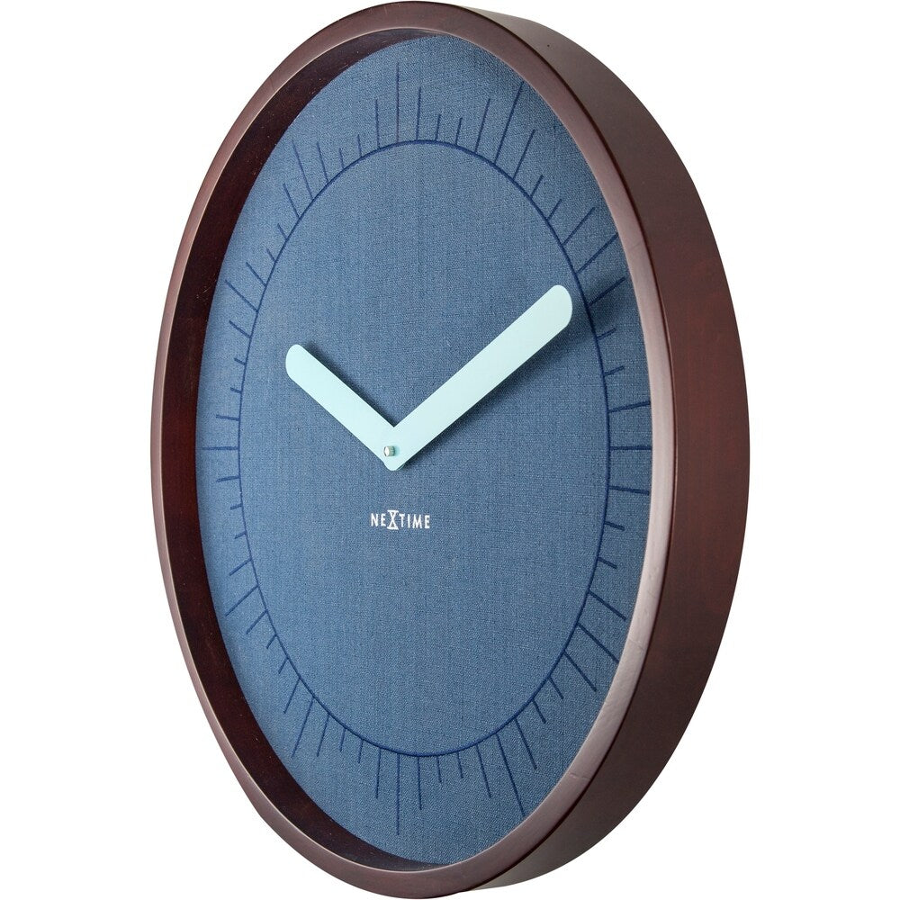 Unek Goods NeXtime Calmest Wall Clock, Round, Wood and Fabric, Blue, Battery Operated