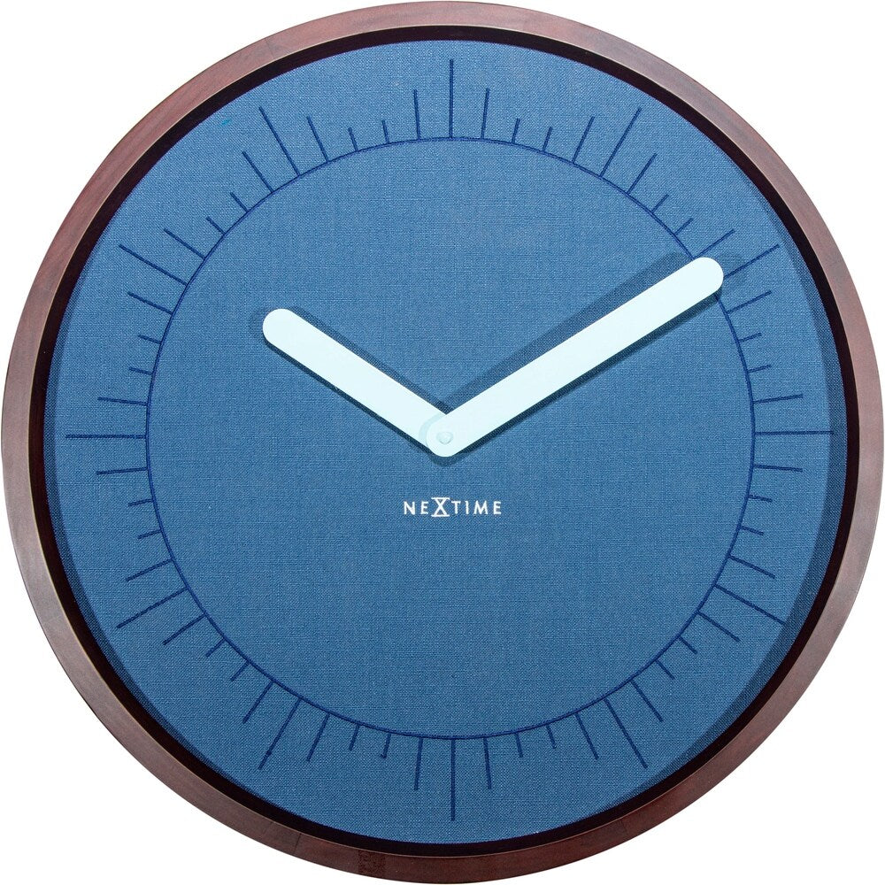Unek Goods NeXtime Calmest Wall Clock, Round, Wood and Fabric, Blue, Battery Operated