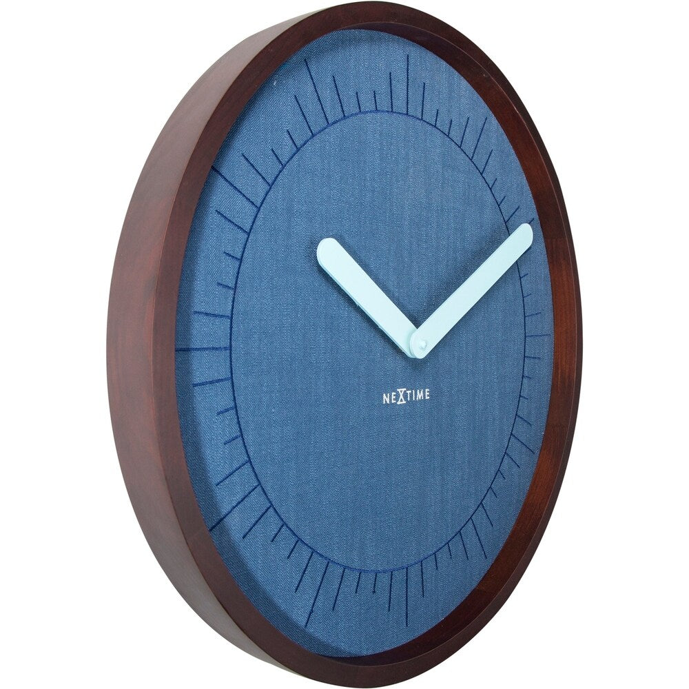 Unek Goods NeXtime Calmest Wall Clock, Round, Wood and Fabric, Blue, Battery Operated