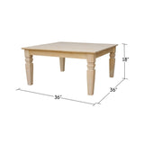 Unfinished Solid Parawood Square Coffee Table