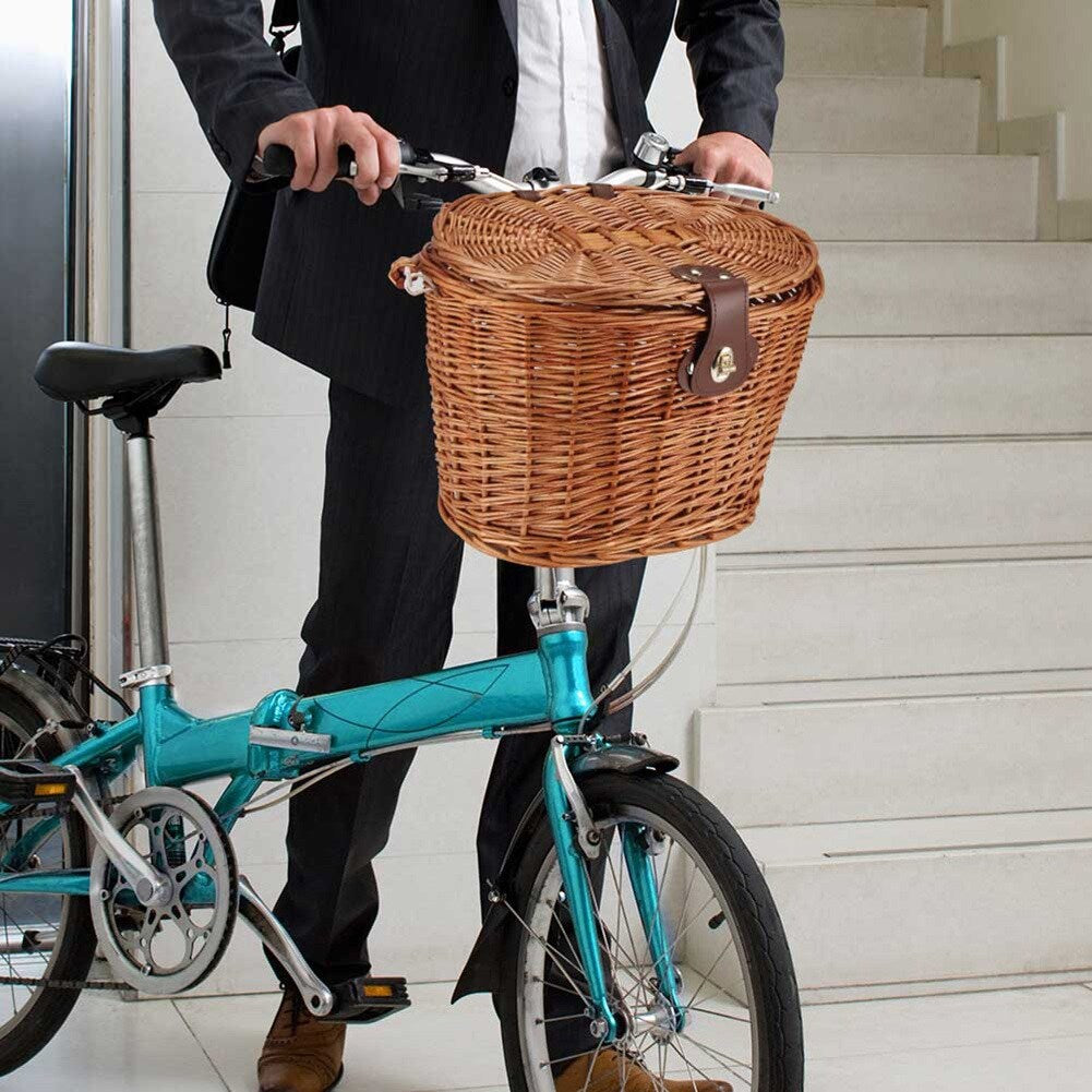 Unique Design Bicycle Front Basket Wicker Picnic Basket with Lid