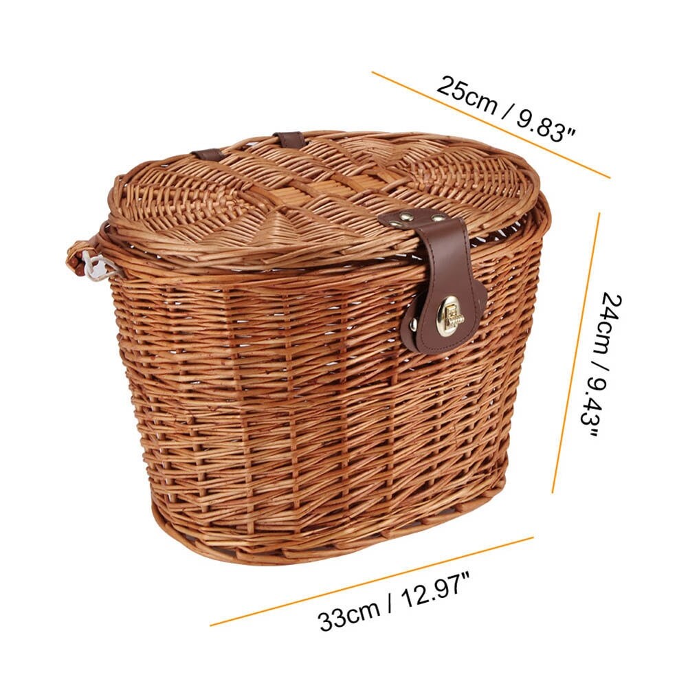 Unique Design Bicycle Front Basket Wicker Picnic Basket with Lid
