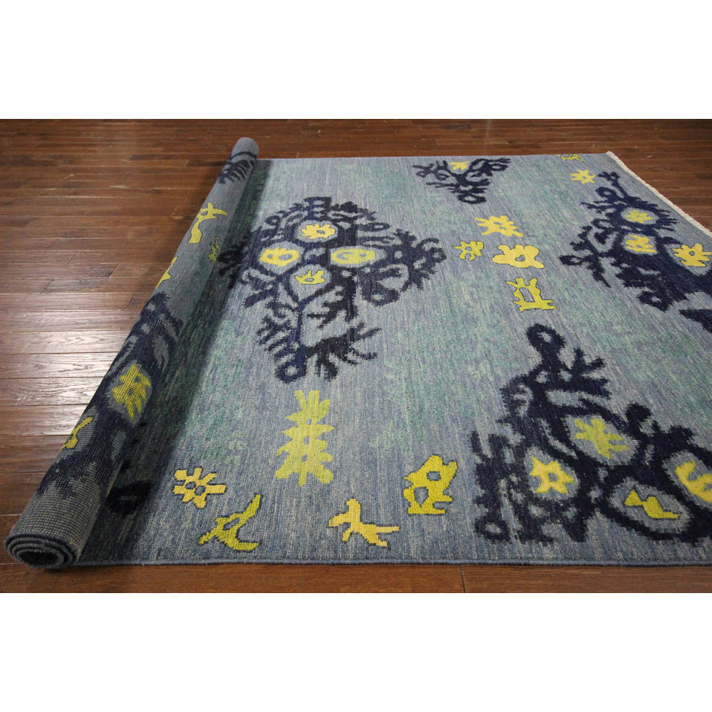 H8782 Unique Modern Collection Abstract Blue Hand-knotted Wool Area Rug (9' x 12')