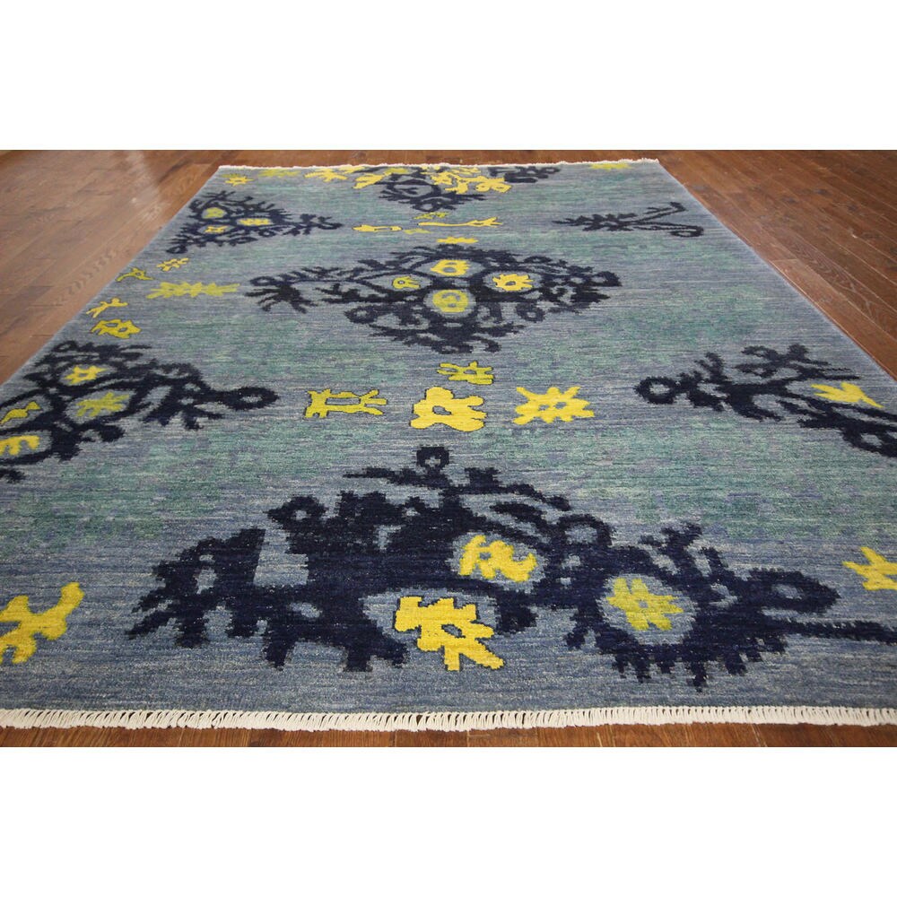 H8782 Unique Modern Collection Abstract Blue Hand-knotted Wool Area Rug (9' x 12')