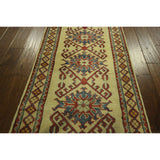 Unique Oriental Geo-floral Ivory Kazak Runner Hand-knotted Wool Rug (3' x 10')