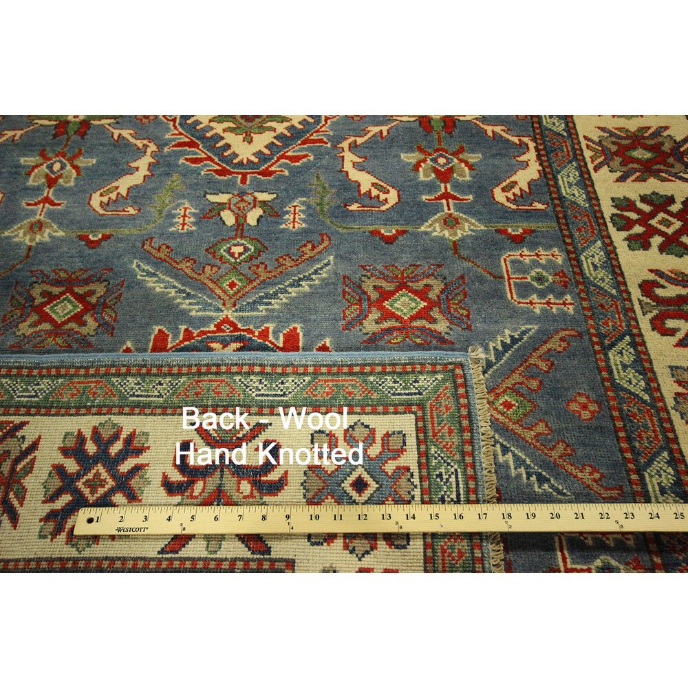 Unique Steel Blue Pakistani Kazak Hand-knotted Wool Area Rug (5' x 7')