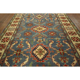 Unique Steel Blue Pakistani Kazak Hand-knotted Wool Area Rug (5' x 7')