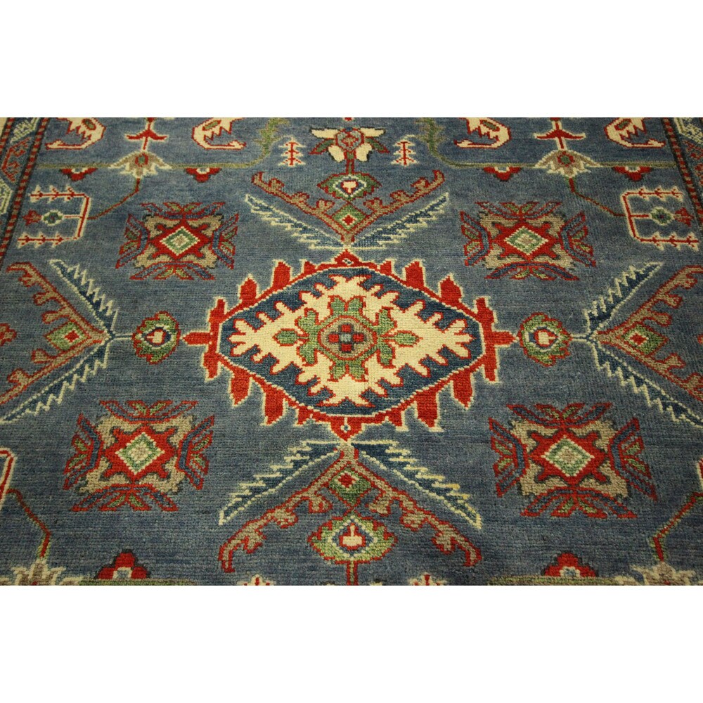 Unique Steel Blue Pakistani Kazak Hand-knotted Wool Area Rug (5' x 7')