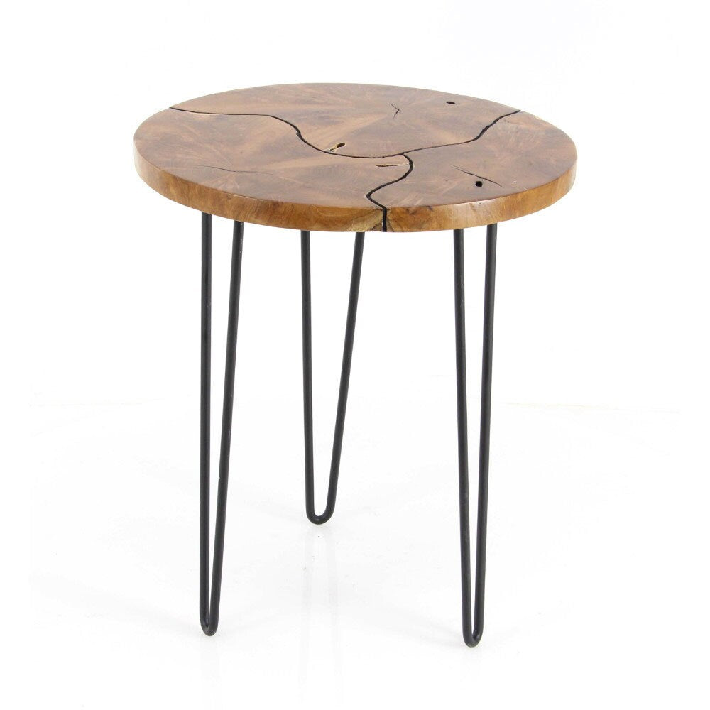 Benzara Black and Brown Teak End Table