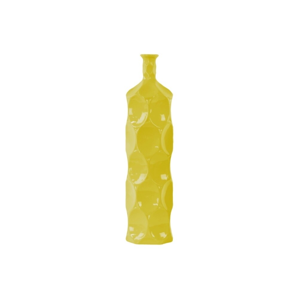 Upbeat Large Round Bottle Vase With Dimpled Sides - Yellow