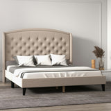 Upholsted Bed Frame with Wingback Headboard, King Size