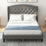 Upholsted Bed Frame with Wingback Headboard, King Size