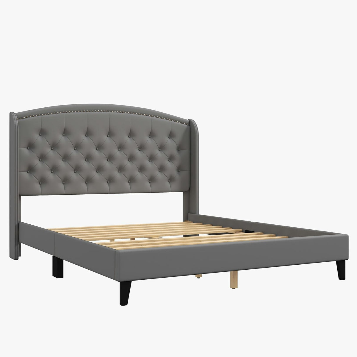 Upholsted Bed Frame with Wingback Headboard, King Size