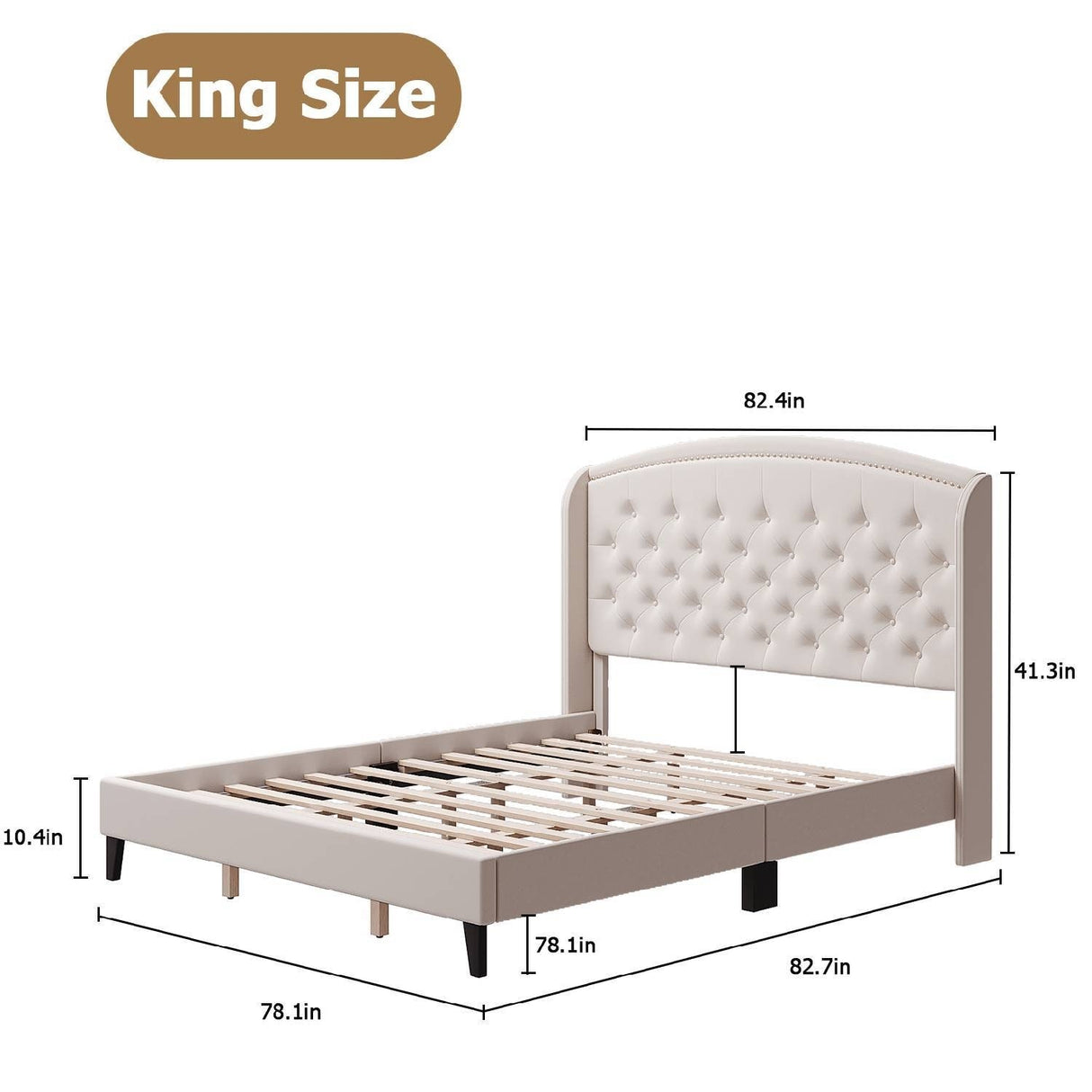Upholsted Bed Frame with Wingback Headboard, King Size