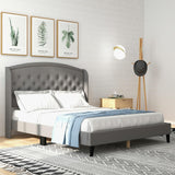 Upholsted Bed Frame with Wingback Headboard, King Size